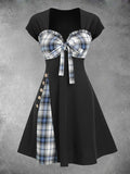 Women's Plaid Art Patchwork Casual Maxi Dress