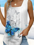 Women's Vintage Butterfly Ruffle Square Neck Tank Top