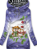 Women's Winter Christmas Owl Print Casual Hoodi