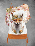 Women's Fox Flower Art Design Two Piece Suit Top