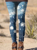 Women's Floral Gradient Bloom Art Print Casual Tight Leggings