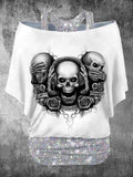 Women's Vintage Punk Skull Printed Two Piece Top