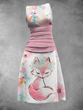 Women's Flower Art Beautiful Fox Print Maxi Dress