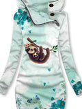 Women's Flower Sloth Art Pattern Hooded Sweatjacke