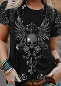 Women's Retro Punk Skull Print Casual T-Shirt