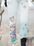 Women's Winter Snowflake Owl Art Print Casual Leggings