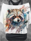 Women's Raccoon Art Design Two Piece Suit Top