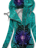 Women's Winter Owl Print Casual Track Jacket