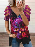 Women's Punk Flame Floral Skull Print Casual Top