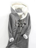 Women's Hooded Long Sleeve Fleece Zipper Mid Length Printed Animal Coat