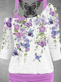 Women's Flower Butterfly Art Design Casual Two Piece Suit Top