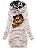 Women's Cat Printed Hooded Dress