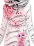 Women's Winter Pink Fox Print Casual Sports Hoodie