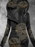 Women's Vintage Punk Skull Printed Hooded Sweatsjacket