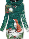 Women's Winter Christmas Fox Print Casual Hoodie