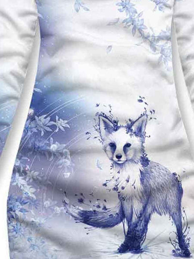 Women's Flower Fox Art Pattern Hooded Sweatjacke