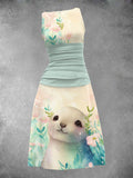 Women's Summer Vintage Sea Otter Print Long Dress