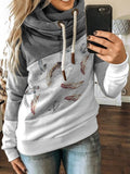 Women's Feather Pattern Colorblock Casual Hoodie