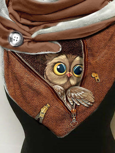 Owl-print slouchy fleece scarf and shawl