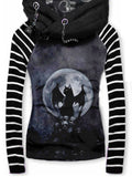 Women's Retro Punk Skull Cat Demon Art Casual Stripe Hooded Sweatjacken