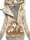 Women's Winter Owl Art Print Casual Track Jacket