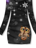 Women's Winter Christmas Owl Print Casual Sports Hooded Dress