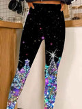 Women's Christmas Tree Print Casual Stretch Pants