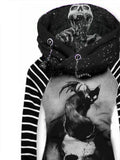 Women's Retro Punk Black Cat Skull Demon Casual Stripe Hooded Sweatjacken