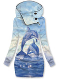 Women's Winter Dolphin Print Casual Sports Hooded Dress