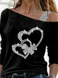 Women's Retro Love Sequin Print Casual Top