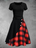 Women's Plaid Art Patchwork Casual Maxi Dress