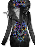 Women's Winter Owl Print Casual Track Jacket