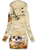 Women's Winter Sloth Print Casual Sports Hooded Dress