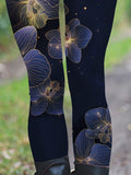 Gold Foil Floral Art Print Casual Leggings