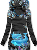 Women's Floral Dolphin Art Pattern Hooded Sweatjacke