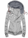 Women's Hooded Long Sleeve Zipper Polka Dot Print Casual Jacket