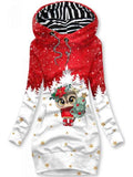 Women's Winter Christmas Owl Printed Fleece Hooded Dress