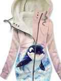 Women's Winter Dolphin Print Casual Fleece Track Jacket