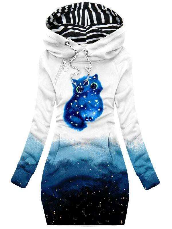 Women's Star Cat Art Print Casual Hoodie