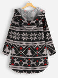 Women's Christmas Print Casual Coral Fleece Cardigan Coat