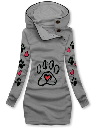 Women's Winter Puppy Paw Print Casual Sports Hooded Dress