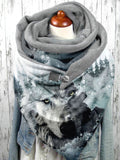 Watercolor Wolf Casual Print Scarf