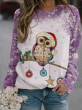 Women's Multicolor Christmas Owl Bleached Sweatshirt