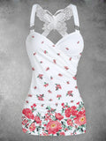 Women's Floral Butterfly Lace Design Printed Casual Tank Top