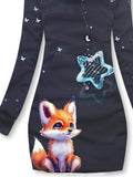 Women's Winter Fox Print Casual Sports Hooded Dress