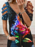 Women's Punk Flame Rose Print Casual Top