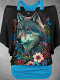 Women's Wolf Art Design Two Piece Suit Top