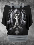 Women's Vintage Grim Reaper Skull Printed Two Piece Top