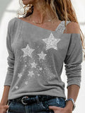 Women's Retro Stars Sequin Print Casual Top