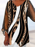 Women's retro leopard stitching printed gauze sleeve casual top